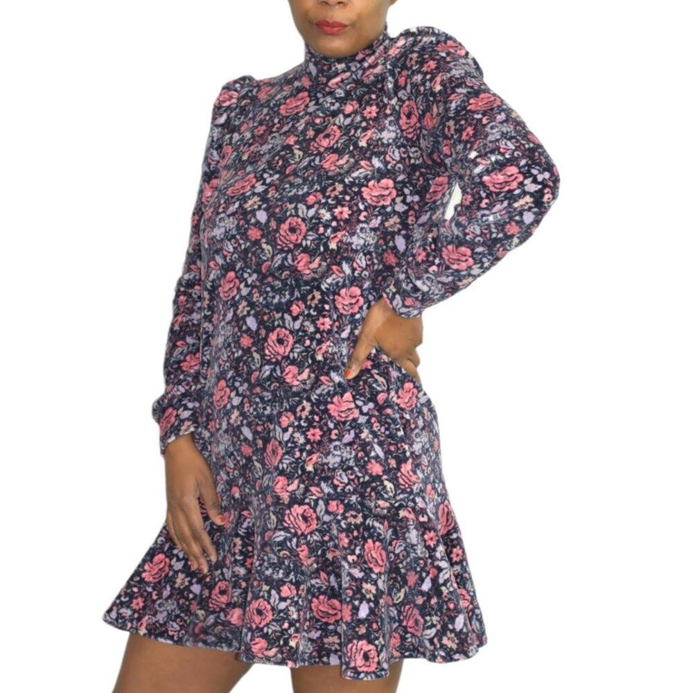 Rebecca Taylor La Vie Dress Purple Floral Puff Sleeve Drop Waist Mini Size XS - Picture 8 of 16